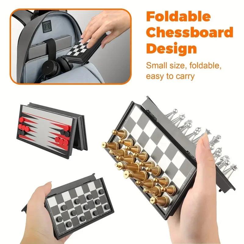 Mini Chess Set Travel Board Game Magnetic Portable Small Folding Pocket Chess Games For Kids And Adult