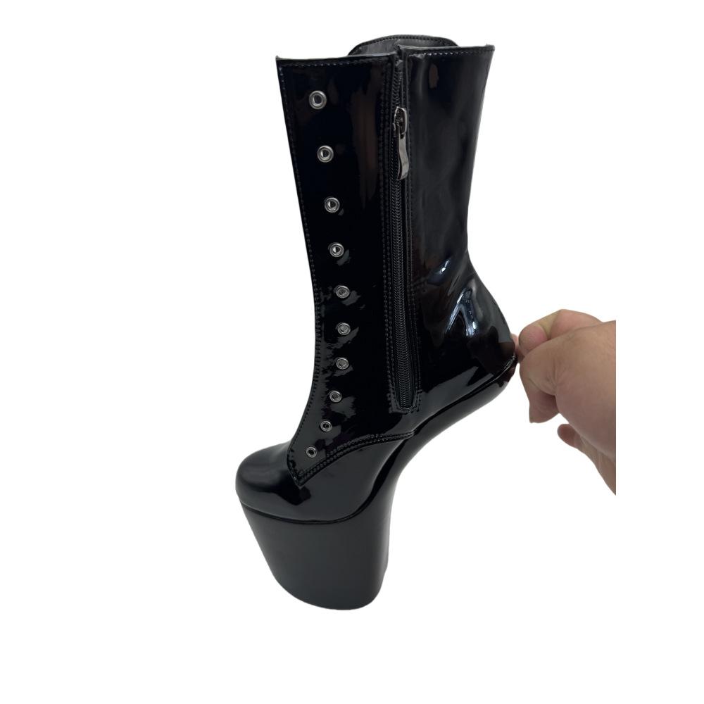 20cm Rootless Low Tube Pole Dance Shoes, Thin Heel Patent Leather Black, High Super High Heel Women's Shoes Colors