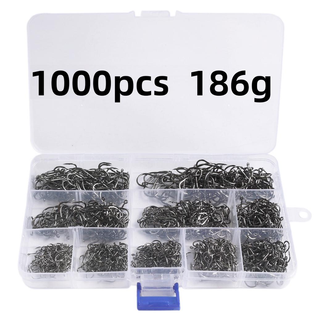 High Quality 1600PCS Premium Fishhooks 10 Sizes Carbon Steel Box With Fishing Hooks W/Portable Plastic Box