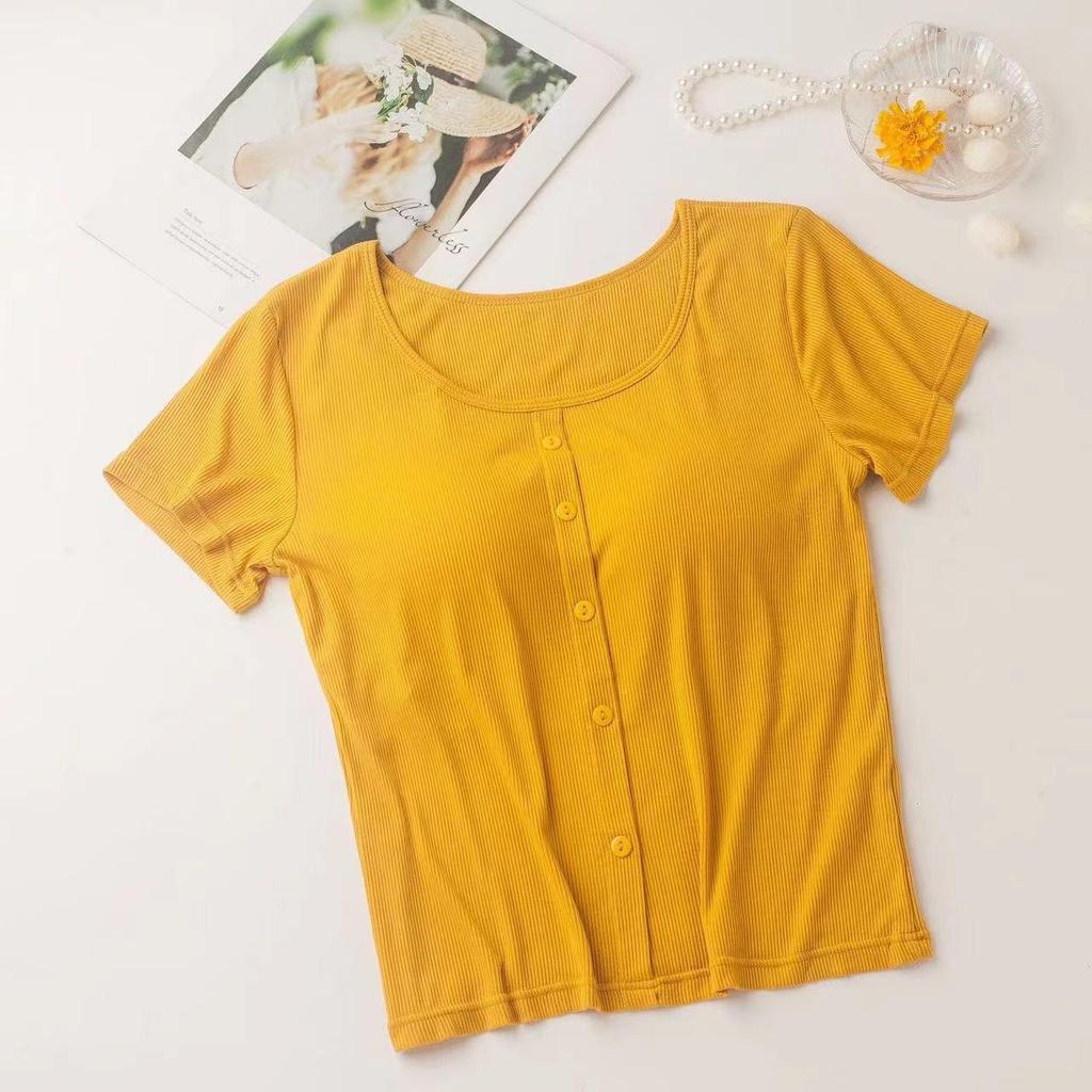 Modal Women's Short Sleeve Padded Top with Pajama-Style Back - Ribbed Base Layer for Inner or Outer Wear