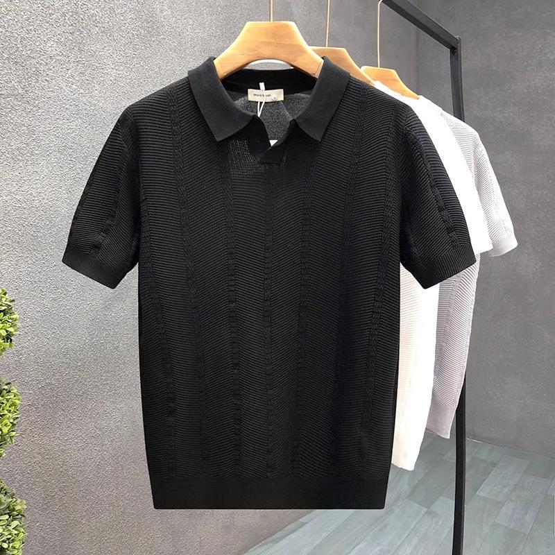 Short-Sleeved Knitted Sweater Men'S Senior Business Style Polo Shirt V-Neck Slim-Fit Korean Version