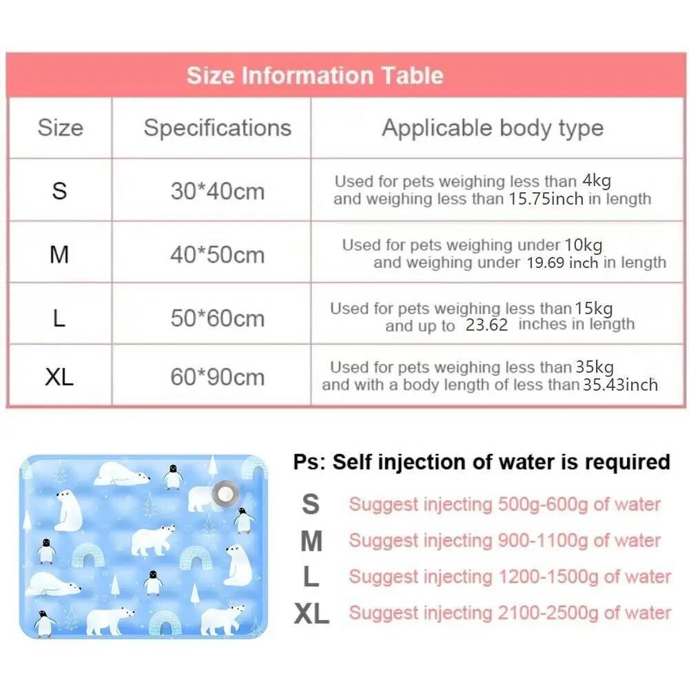 Cooling Pet Mat 60x90cm Ice Gel Self Added Water Dog Cold Bed Cushion Portable Durable For Small Big Dogs