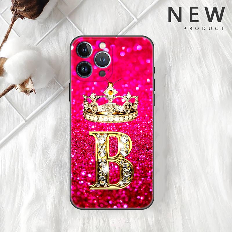 

Pink Diamonds Letter Case For Apple iPhone 11 15 13 14 Pro Max 12 Plus X 15Pro Black Silicone Phone Coque iPhone X XS