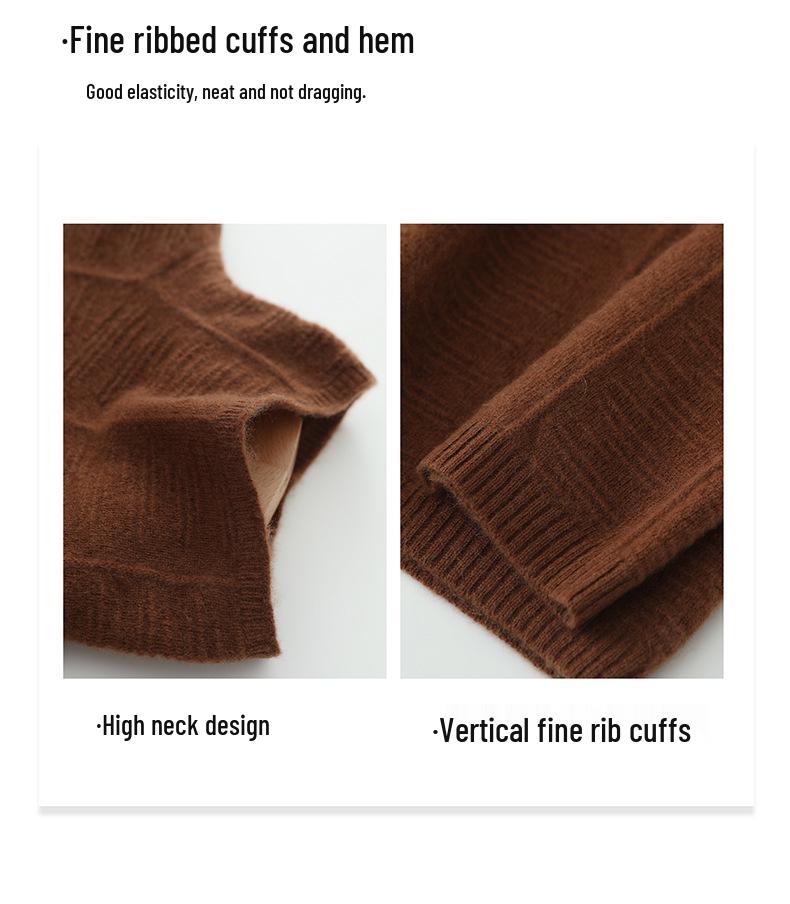 Women's High Neck Loose-Fit Cashmere Sweater - Soft, Slimming, Solid Color, Fluffy Knit Pullover Base Layer.