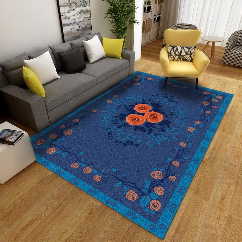 3D Flower Printing Carpet Large Area Rug Living Room Bedroom Non-Slip Retro Floral Pattern Floor Mat Bedside Sofa Home Decor