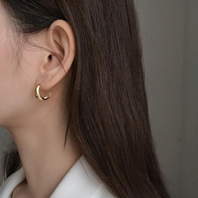Vintage 18K Gold Plated C Shape Women's Earrings Sleek PVD Stainless Stee Metal Minimalist Ear Hoops Autumn Winter Jewelry Gifts
