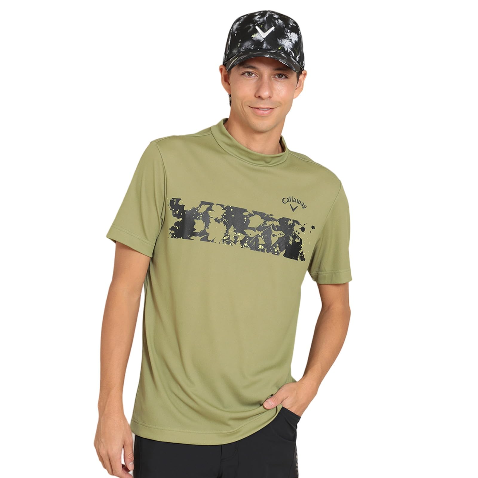 

Callaway Men s Short Sleeve Mock Neck Shirt (Floral Print, Moisture-Wicking, Quick-Drying) / Golf Undershirt / C24134125 1181_Khaki, Medium