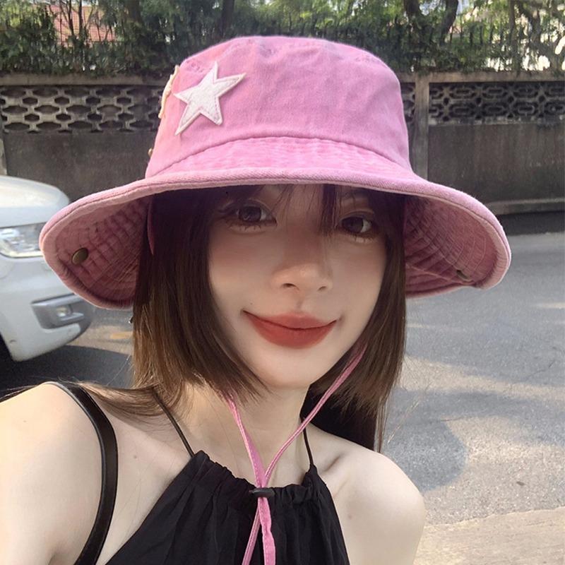 Vintage Women Fisherman Hat Star Print Western Cowboy Cap Travel Outdoor Girl Wide Brim Bucket Hat