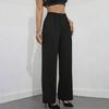 Women Pants High Waist Straight Wide Leg Suit Trousers with Side Pockets Pure Color