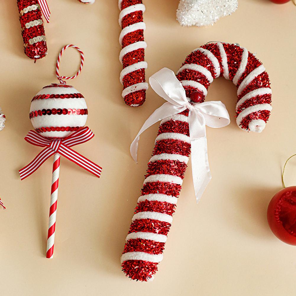 Christmas Tree Candy Cane Decoration Sweet Sparkling Candy Model with String Christmas Lollipop Cane Decorations Set for Tree