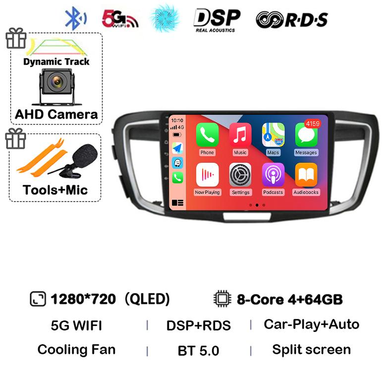 Android 14 Carplay Auto For Honda Accord 9 2.4L 2.0L 2012 - 2018 WiFi+4G Car Radio Multimedia Video Player GPS Navigation Stereo