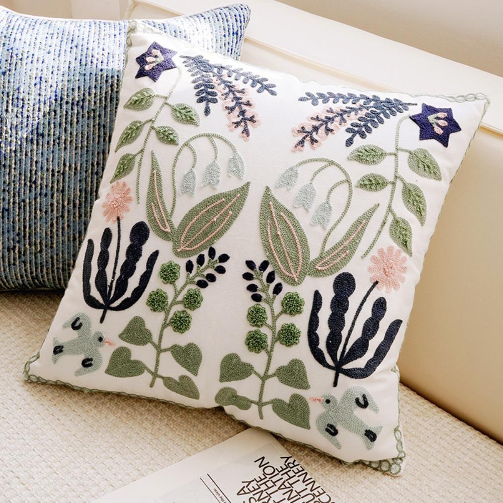 Skin-friendly Throw Pillow Cover Square Sofa Pillowcase Floral Swallow Cushion Cover  Office