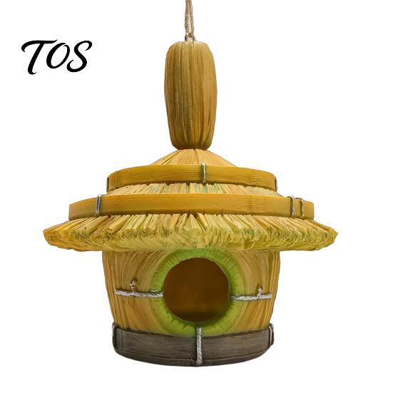 Easy To Install Bird House Thatched Hut House, Decorative Resin Weatherproof Waterproof for Patio Hanging Shelter Outdoor Garden Backyard Decor Houses