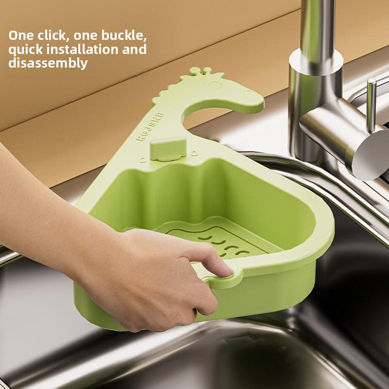 1 Click Open Triangle Sink Basket Strainer Drain Rack Wall Mounted Organizer for Kitchen Dishwashing Vegetables No Drill Storage