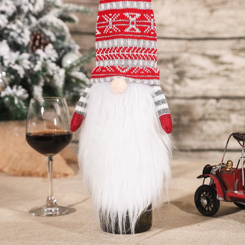 Festive Knitted Wool Santa Wine Bottle Cover with Long Beard - European & American Style Holiday Decor