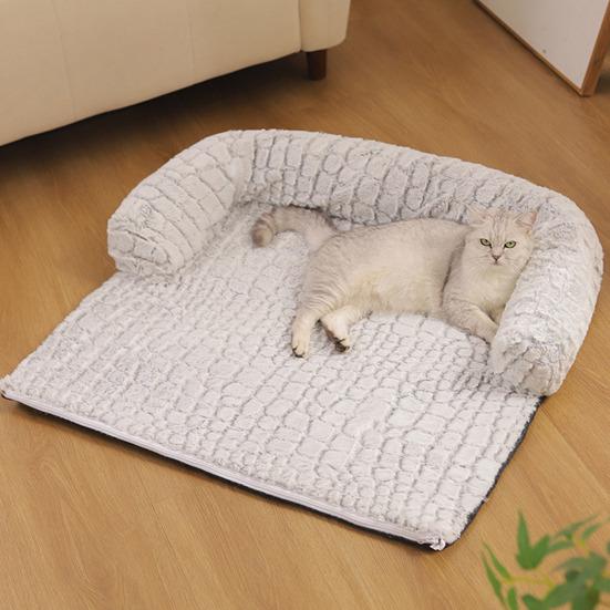 Dog Couch Bed Pet Calming Couch Plush Thermal Cat Bed with Anti-Slip Bottom Washable Removable Couch Protector Pet Bed for Sofa Bed Floor