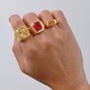 Vnox Punk Red CZ Stone Ring for Men, Gold Plated Stainless Steel Finger Band, Gothic Rock Square Metal Round Ring Jewelry Gifts