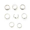Vintage Bohemian Ancient Silver Moon Drip Oil Rhombus Cross Double Layer Ring Totem 8-Piece Ring Set