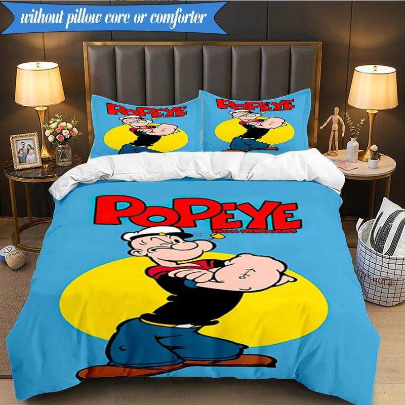 Set Biancheria da Letto con Popeye che Mostra la sua Forza, Include 1 Copripiumino e 2 Federe, Perfetto per Camera da Letto, Dormitorio, Regalo di Natale per Fan
