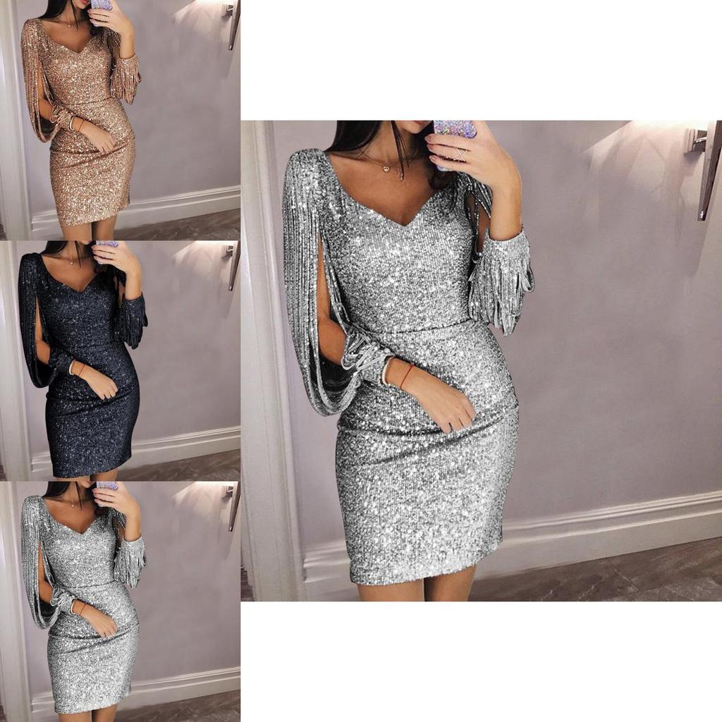 Elegant Ladies Sequins Sexy V-neck Mini Dress For Stylish Cocktail Parties And Casual Wear