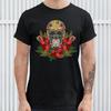 Kerstmis Calavera T-shirt Suikerschedel Feestelijke Sfeer Mispel Heren T-shirt Retro Ademend Topje Skelet en Bloemenpatroon Shirt