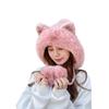 Women's Faux Fur Cat Ear Beanie – Glitter Accents & Plush Pom-Pom Thick Warm Skull Cap with Elastic Cuff Windproof Winter Hat