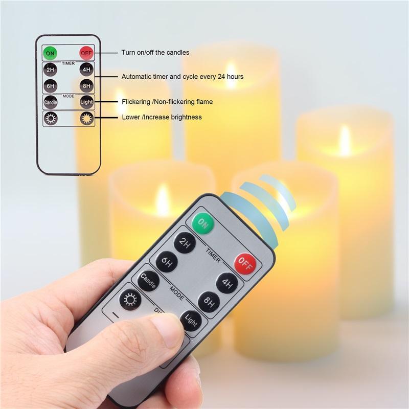 LED-Kerzen ohne Flamme, batteriebetrieben, LED-Säulen, echtes Wachs & beweglicher Docht, flackernde Kerze mit Fernbedienung