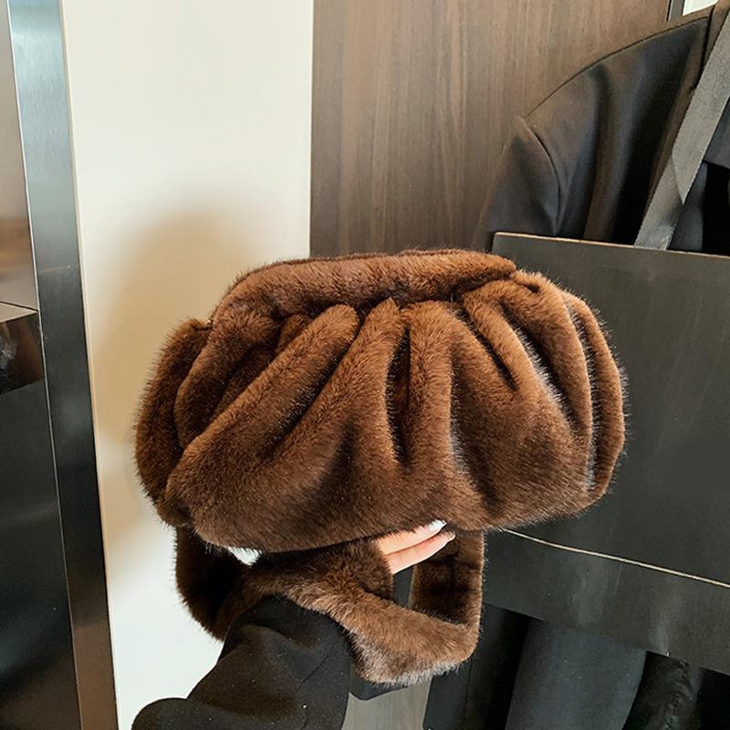 Fashi Soft Plush Hobo Bags for Women Designer Fluffy Faux Fur Lady Handbag Luxury Clutch Bag Female Winter Shell Crossbody Bag
