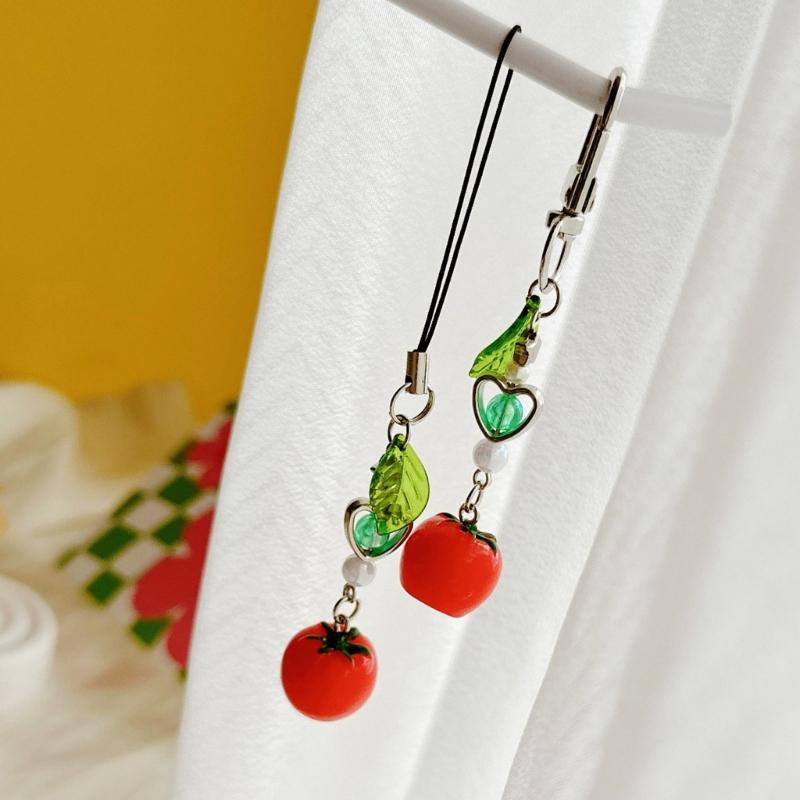 Unique Handmade Tomato Keychain Charm Pendant with Leaf Detail Portable Accessory for Girls Bag Decoration Daily Use