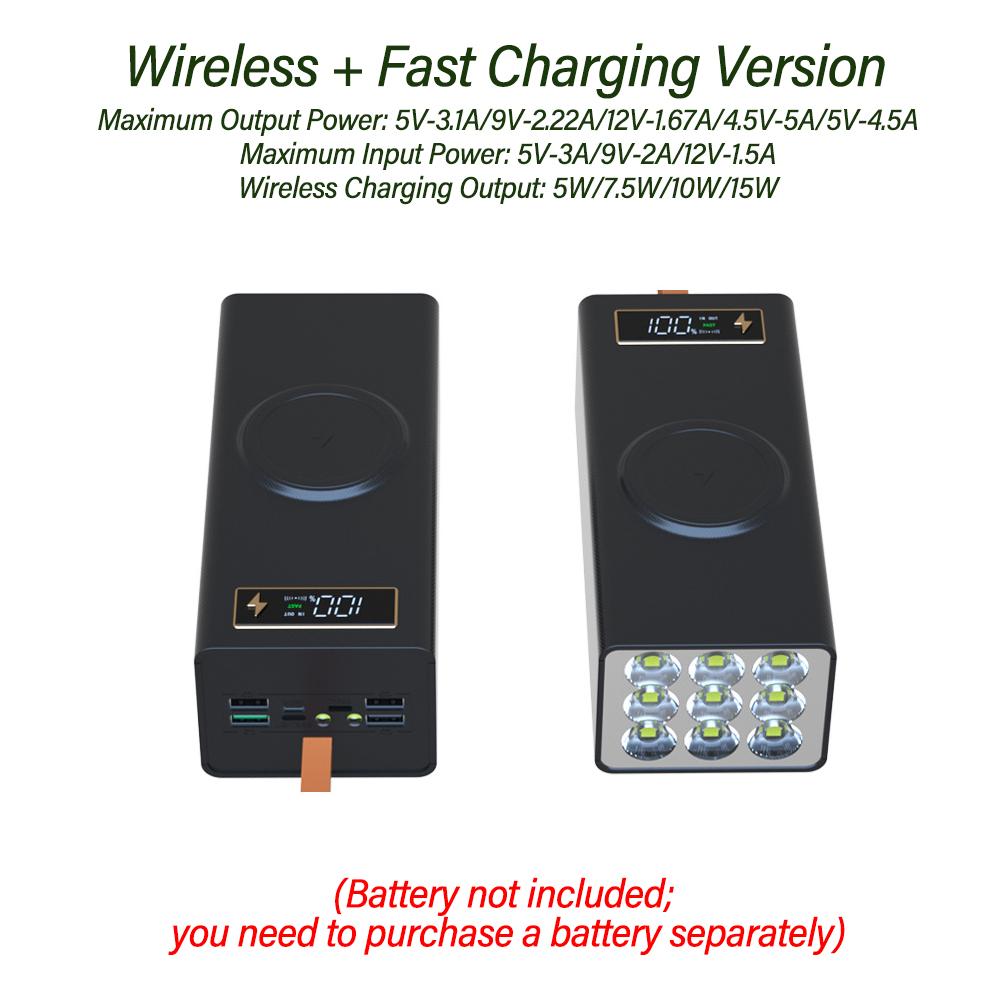 21 Cells 18650 DIY Power Bank Case Kit Super Bright Flashlight Detachable No Soldering 22.5W Fast Charge Mobile Power Shell