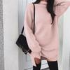 New European and American Leisure Oversized Knit High Collar Pleated Dress for Women