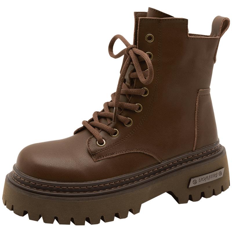 Women's Boots Martin Boots 2025 Autumn and Winter New Platform Zipper Lace-up Black Classic Short Boots Women's 2025 Velvet