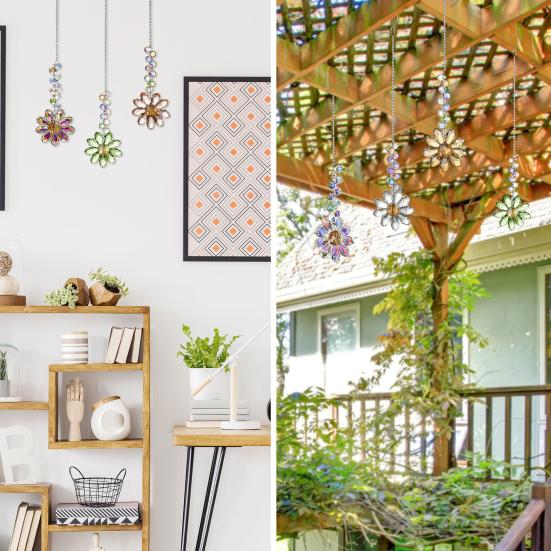 Glass Flower Suncatcher Hanging Decoration Indoor Outdoor Garden Car Rearview Mirror Rainbow Maker Floral Hanging Ornament