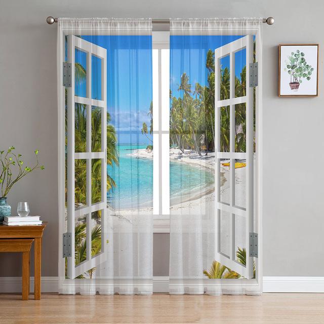

Вид на окно, прозрачные шторы с цветущей вишней и рекой для гостиной, спальни, кухни, шифоновые тюлевые шторы для дома, отеля, кофейный декор 1 PCS W100XH250cm