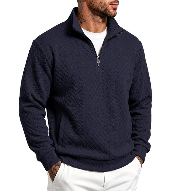 Men S Autumn Diamond Jacquard Half Zip Stand Collar Long Sleeve Pullover Sweatshirt