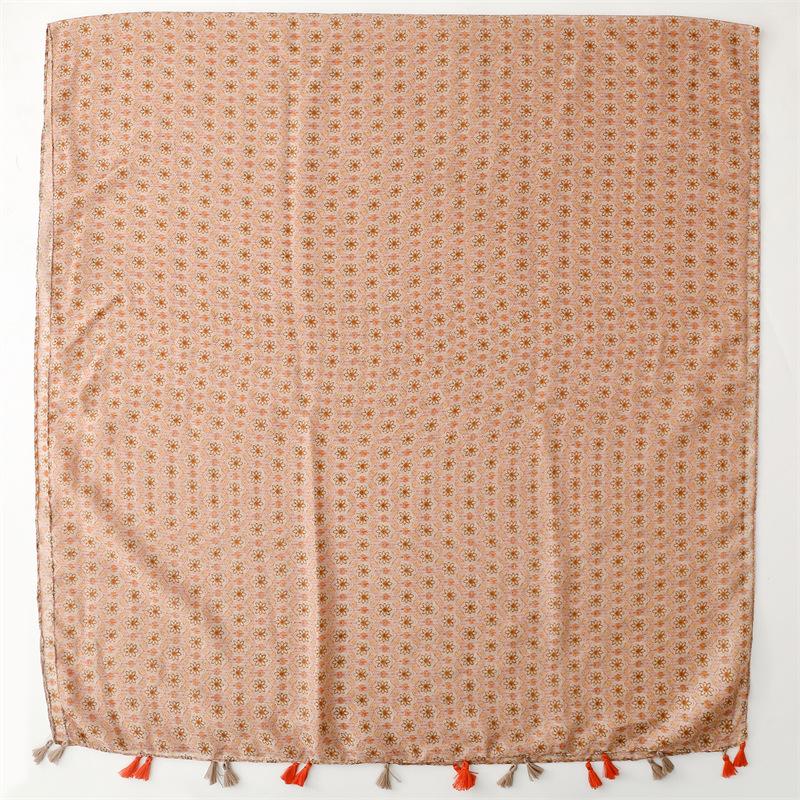 Four Season Coffee Colored Small Floral Scarf, Women'S Gauze Scarf For Outdoor Travel, Beach Towel, Printed Sunscreen Shawl