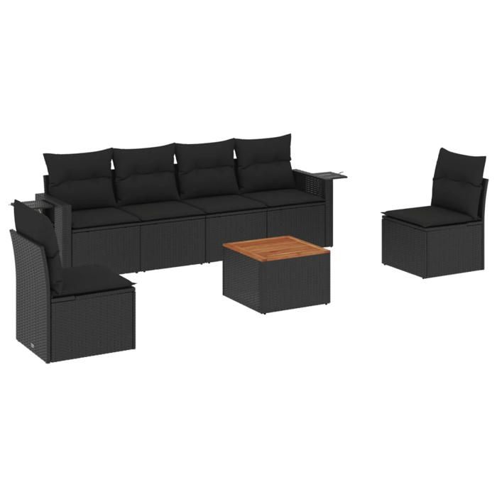 VidaXL Salon de Jardin avec Coussins 7 pcs, Canapés de Terrasse, Ensemble de Meubles de Patio, Mobilier d'Extérieur, Noir 3224508