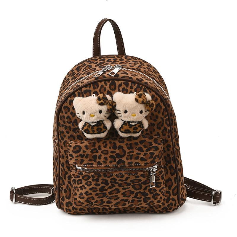 Leopard Print Large-Capacity Woolen Backpack Autumn And Winter Elementary School Bag Children'S Backpack Tide