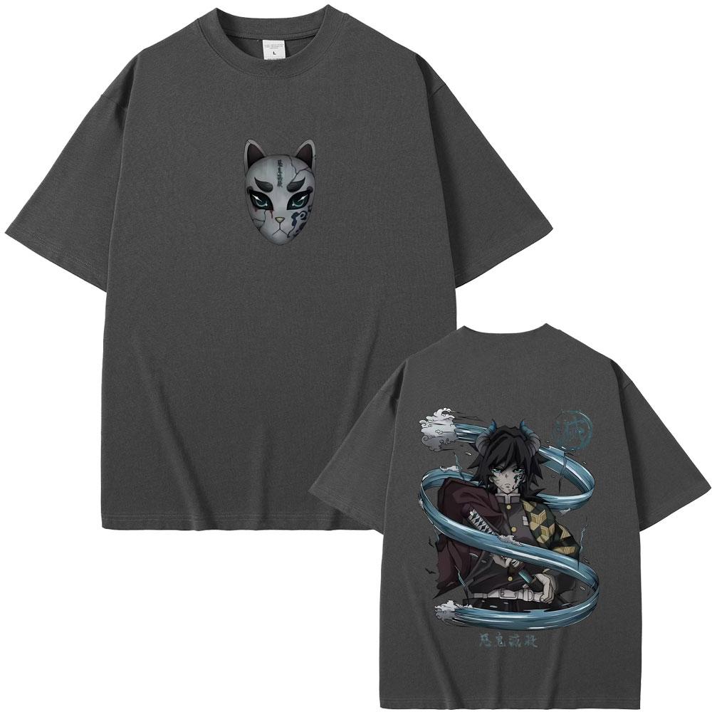 Anime Demon Slayer Tomioka Giyuu Double Sided Print T-shirt Men Women Clothing Cartoon Oversized T Shirts Man Casual Cotton Tees