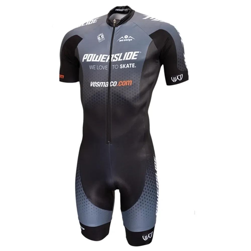 Powerslide Kombinezon Męski Krótki Rękaw Jazda na Rolkach Speed Skinsuit Ciclismo Łyżwiarstwo Szybkie Odzież do Jazdy na Rolkach
