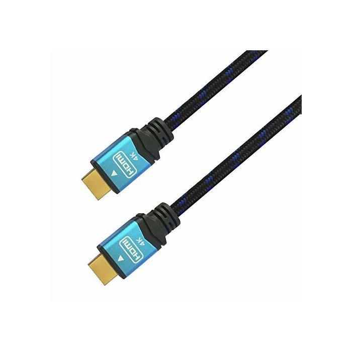 Câble HDMI tressé - AISENS - 2 m - Noir/Bleu - Connecteurs HDMI Type A - Blindage multiple - Revêtement nylon - 19 pins