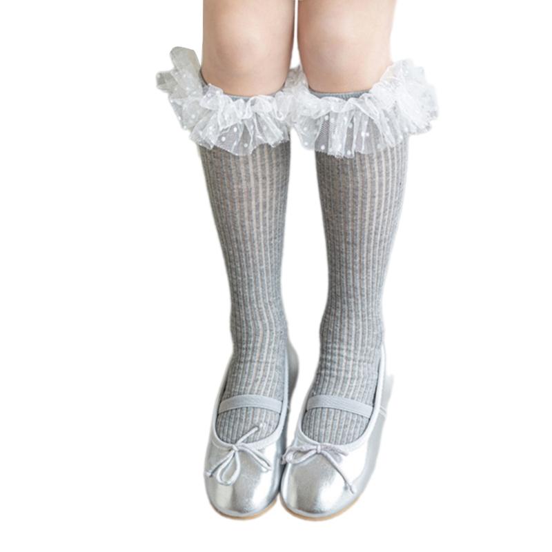 

Sweet Style Mesh Dress Socks with Decorative Edge Accent for Toddler Girls Formal Event Under Knee Length Stockings сірий колір