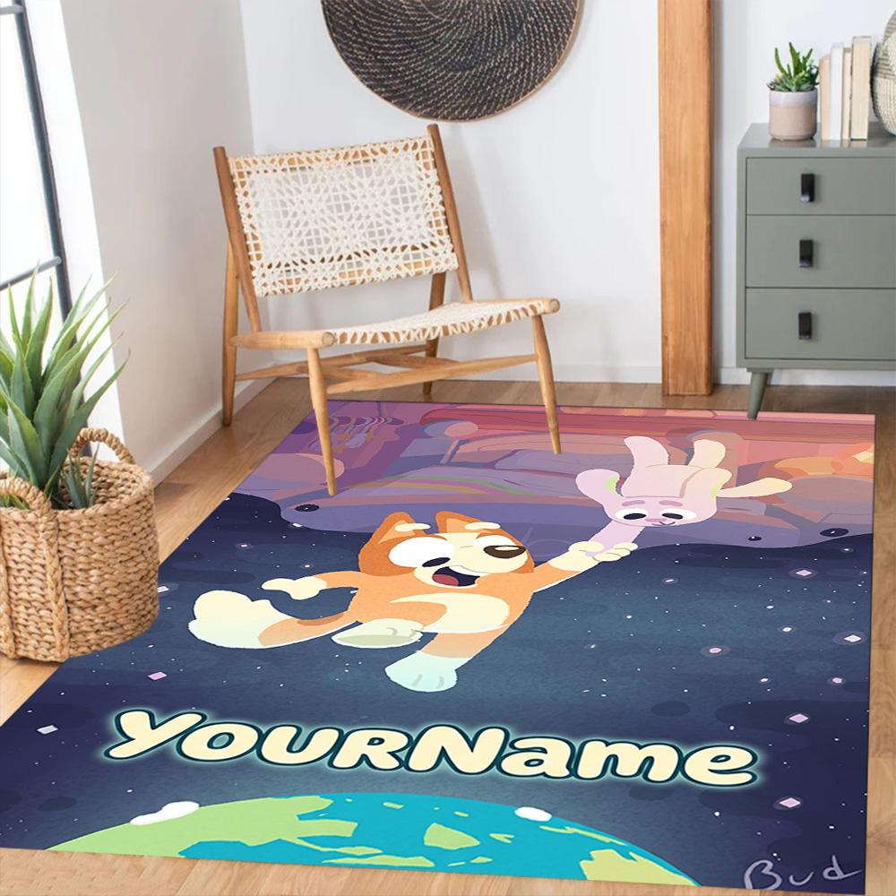 Bluey 149 Personalized Text Area Rug Design for Foyer Balcony Playrooms Dormitory Anti-slip Rug Decorate Offices Birthday/Christmas Gift