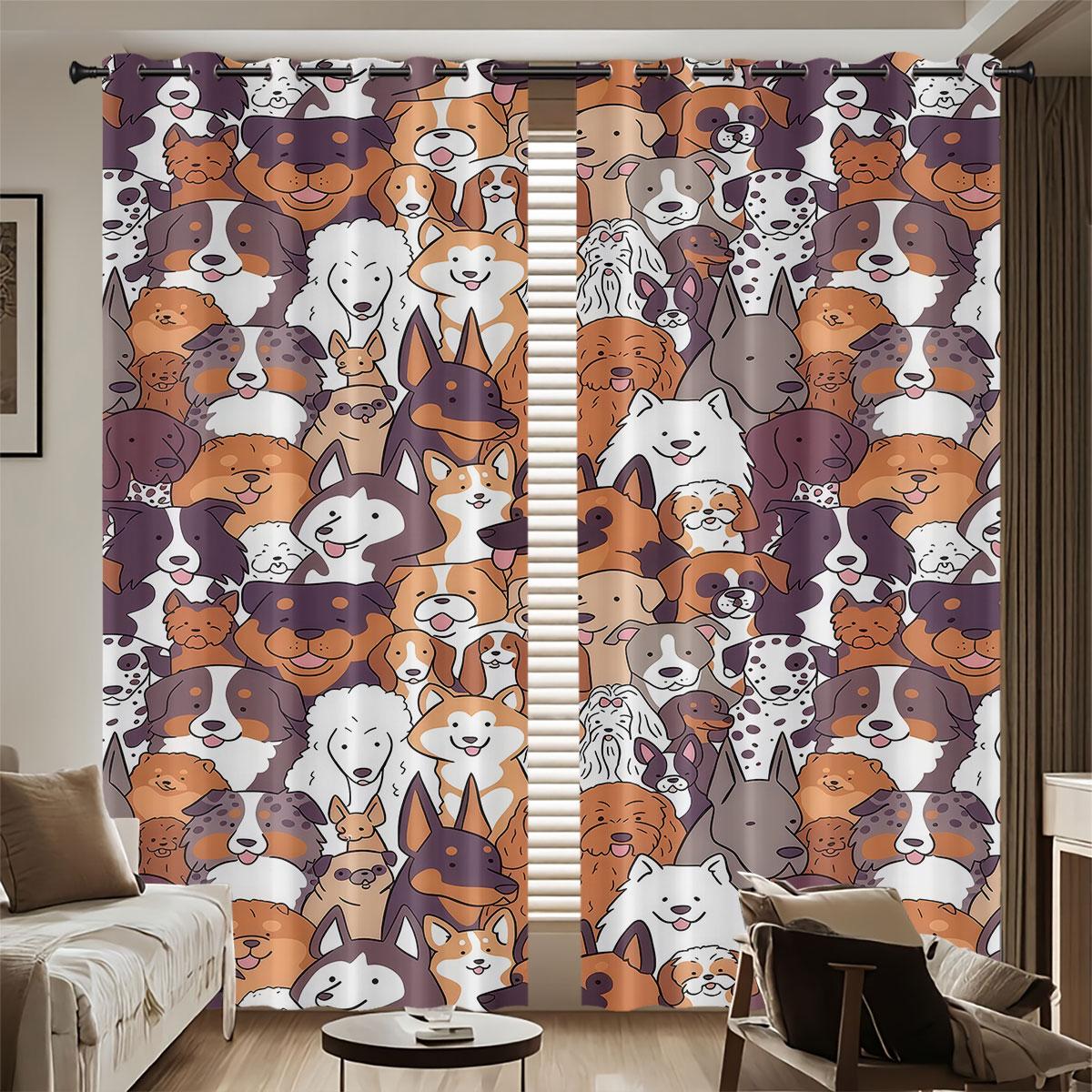 

2pcs Cartoon Colored Puppy Park Printed Perforated Blackout Curtains Various Sizes Living Room And Bedroom Insulation Decoration 100*130 Rod Pocket 1pcs