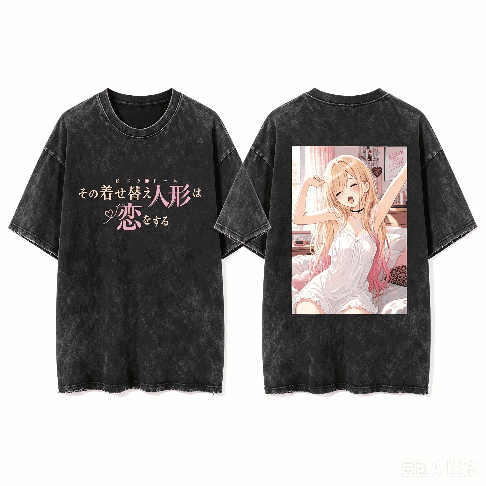 Marin Kitagawa Sono Bisque Doll wa Koi o Suru Doppelseitiger Druck Vintage Gewaschen Rundhals Damen und Herren T-Shirt M black