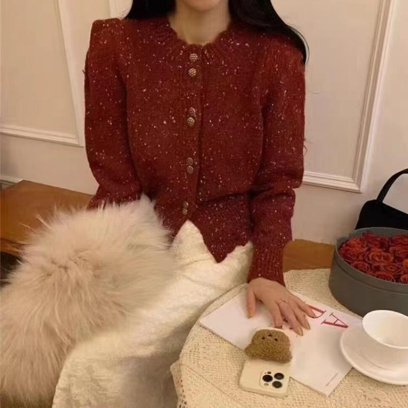 Spring New Temperament Knitted Cardigan Women's Color Dot Short Age-reducing Sweater Jacket Top