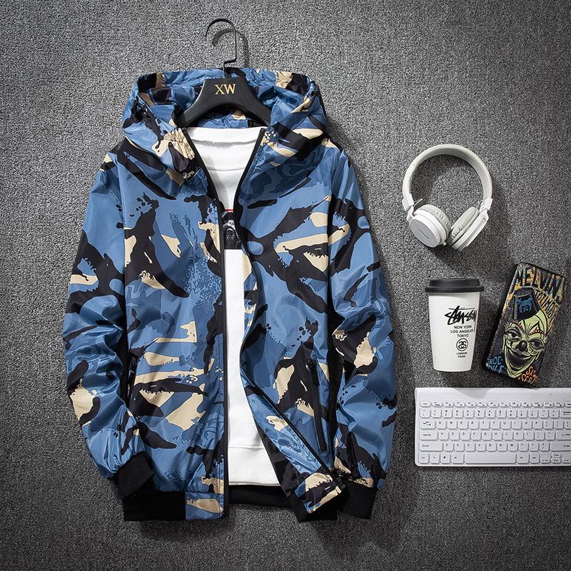 

Men s Slim Fit Camouflage Hooded Casual Jacket with Logo XXL синій