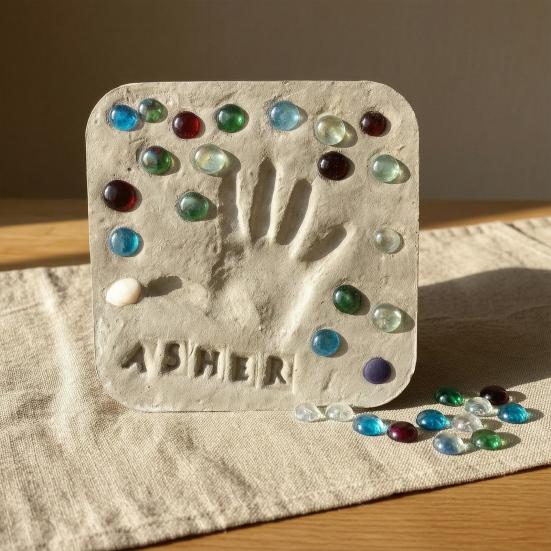 Yousheng Large DIY Stepping Stone Kit, Square Handprint Stepping Stone, Mother's Day Keepsake Craft, Indoor Outdoor Garden Stone with 26 Letter Stamps