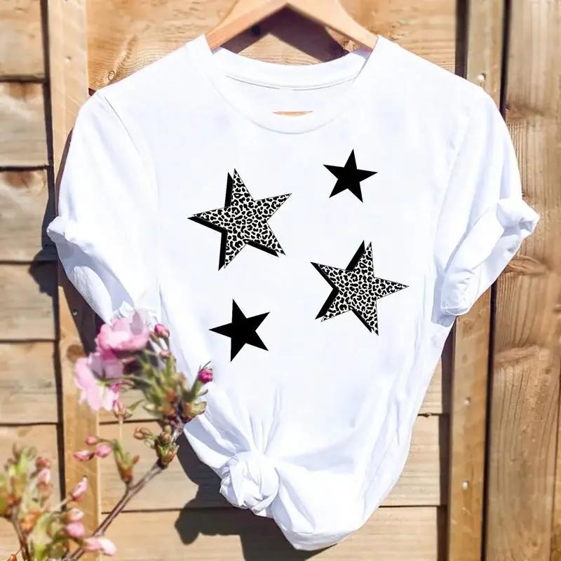 Ženy Tričká Leopard Love Heart Print Móda Grafika T Top Krátky rukáv 90. roky Roztomilé jarné letné tričko Dámske tričko s tričkom