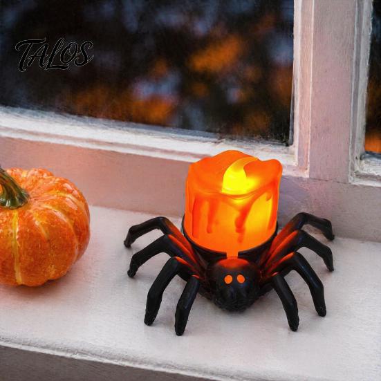 Spooky Home Decor for Halloween Spider Tea Light Candle, Battery Operated Flameless Flickering LED Fake Decorative Candles Fireplace Eyeball
